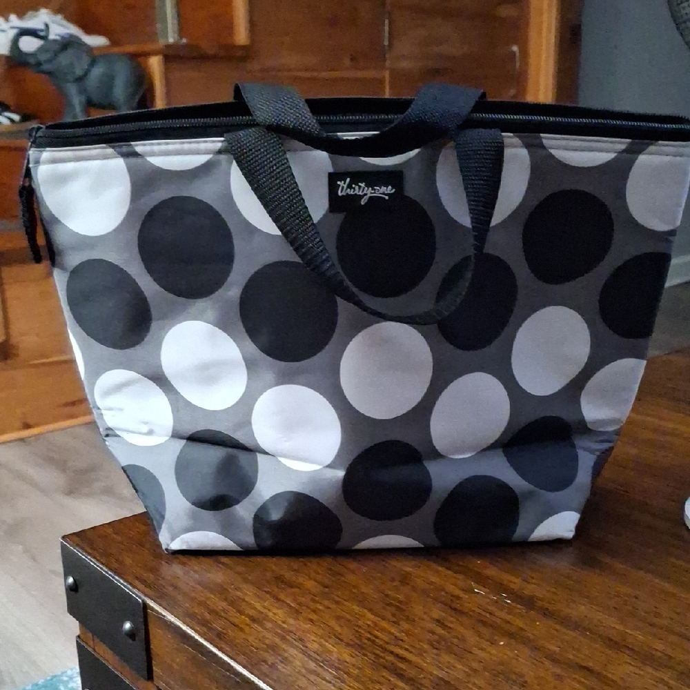 thirty-one Black and Gray Polka Dot Lunch Bag